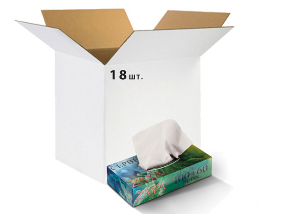 Салфетки бумажные двухслойные в коробке - 18 пачек